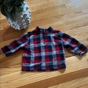 Gymboree Red and Blue Plaid 1/4 Zip Fleece Sweater, Size 12-24 months